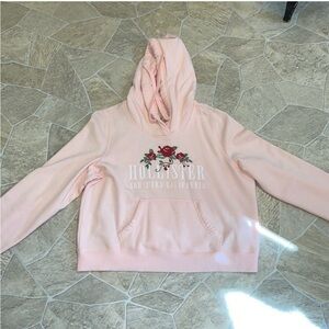 Hollister Light Baby Pink Hoodie Sweatshirt Sweater Rose Flower Leaf Logo